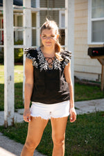 Love Again Embroidered Top Black