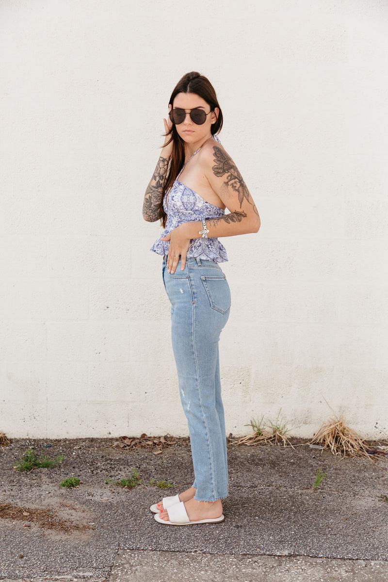 Tracy Distressed Straight Jeans